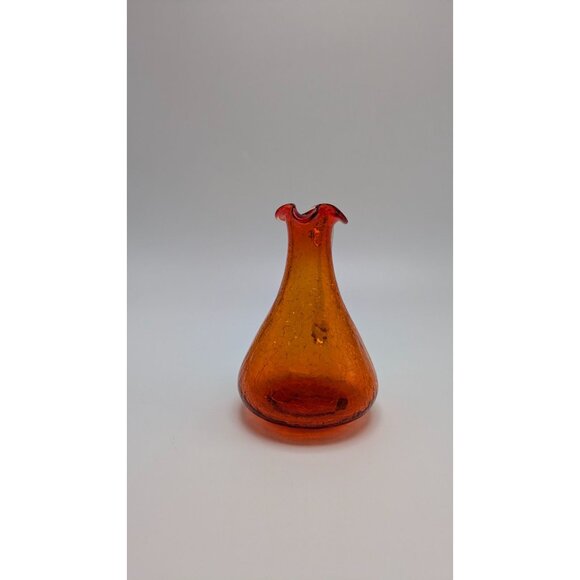 Pilgrim Glass Crackle Glass Pitcher Orange Yellow Handle Vintage Collectible - Picture 4 of 8